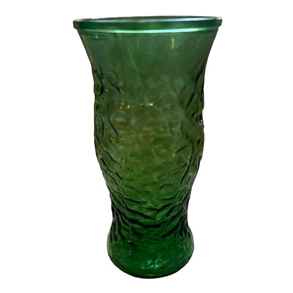 Vintage Hoosier Glass Green Textured Vase 10" Embossed Floral Design - Picture 9 of 9